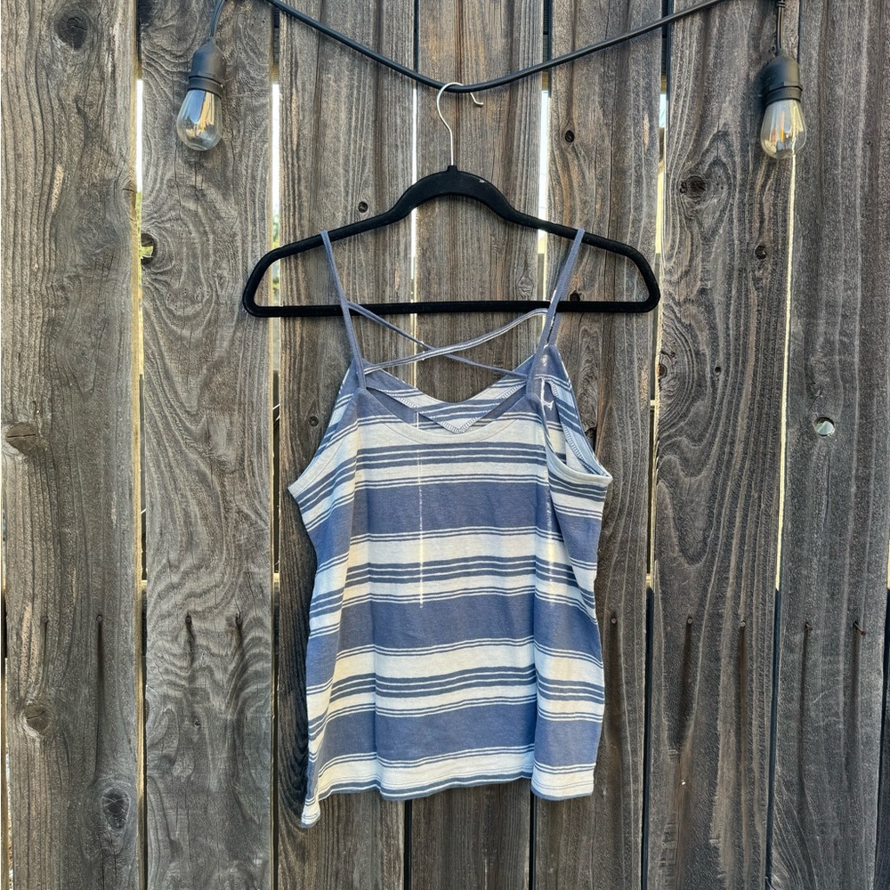 3/$15 CLEARANCE Strappy Blue and White striped Camisole Tank top V Front size XS